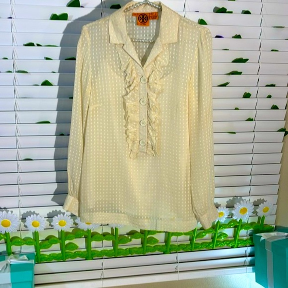 Tory Birch cream silk blend blouse with attached 100% silk camisole